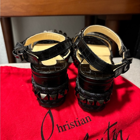 Christian Louboutin Black Croc-Embossed Studded Sandals